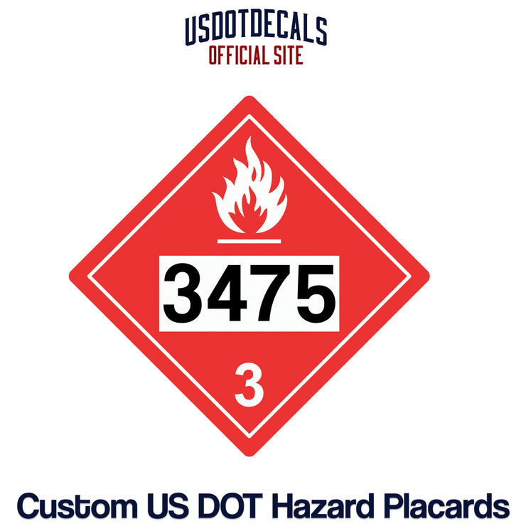 Hazard Class 3 Flammable Liquids UN 3475 Placard USDOT Decals