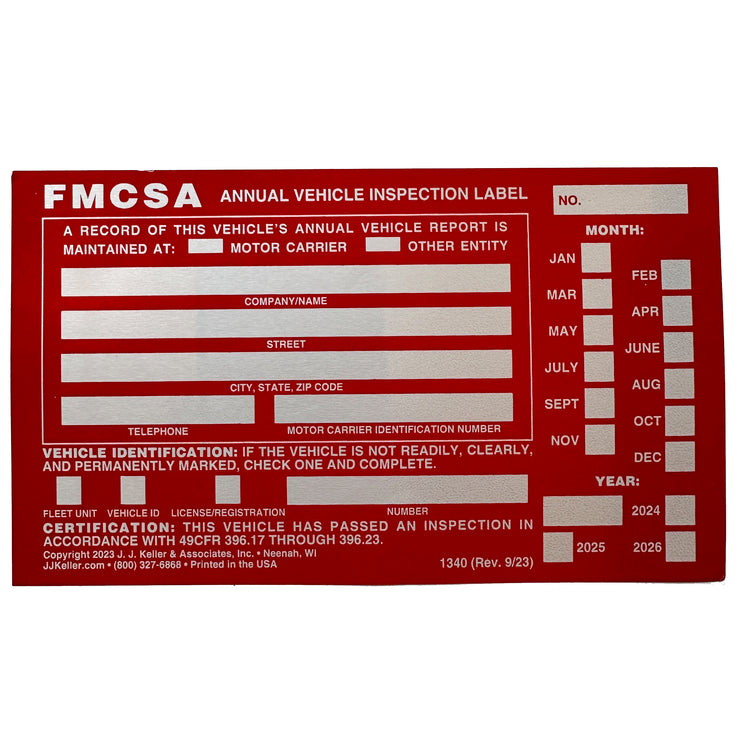 FMCSA Annual Vehicle Inspection Label Sticker