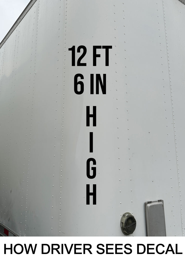 Reversed Vertical Truck Height Decal Sticker Lettering (Set of 2)