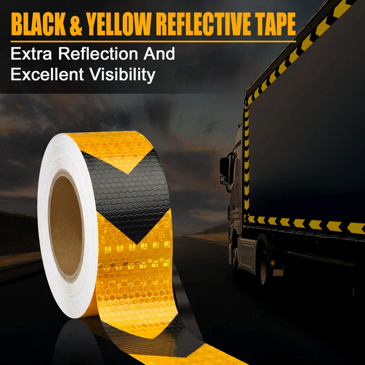 Black & Yellow Striped Conspicuity Reflective Tape | Safety Custom Roll | Many Lengths