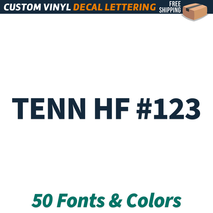 Tenn HF Number Regulation Decal Sticker, (Set of 2)