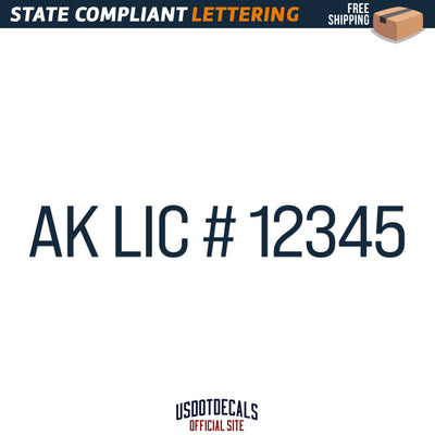 Alaska AK LIC # License Regulation Number Decal Sticker Lettering, (Set of 2)