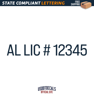 Alabama AL LIC # License Regulation Number Decal Sticker Lettering, (Set of 2)