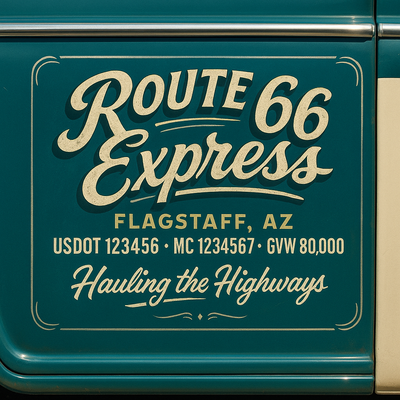 Trucking, Logistics, Transport Inspired Truck Door Lettering Decal Sticker Signs For Style & Compliance With USDOT, MC, GVW Or Any Regulation Number Lines (Set of 2)