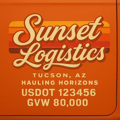 Trucking, Logistics, Transport Inspired Truck Door Lettering Decal Sticker Signs For Style & Compliance With USDOT, MC, GVW Or Any Regulation Number Lines (Set of 2)