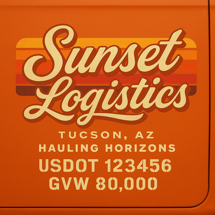 Trucking, Logistics, Transport Inspired Truck Door Lettering Decal Sticker Signs For Style & Compliance With USDOT, MC, GVW Or Any Regulation Number Lines (Set of 2)