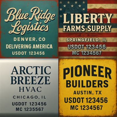 Trucking, Logistics, Transport Inspired Truck Door Lettering Decal Sticker Signs For Style & Compliance With USDOT, MC, GVW Or Any Regulation Number Lines (Set of 2)