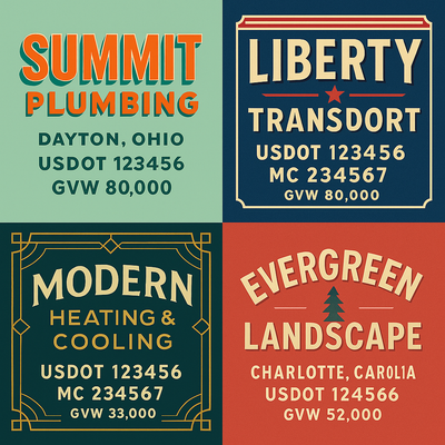 Trucking, Logistics, Transport Inspired Truck Door Lettering Decal Sticker Signs For Style & Compliance With USDOT, MC, GVW Or Any Regulation Number Lines (Set of 2)