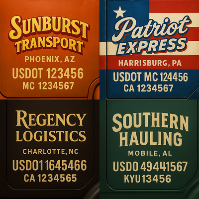 Trucking, Logistics, Transport Inspired Truck Door Lettering Decal Sticker Signs For Style & Compliance With USDOT, MC, GVW Or Any Regulation Number Lines (Set of 2)