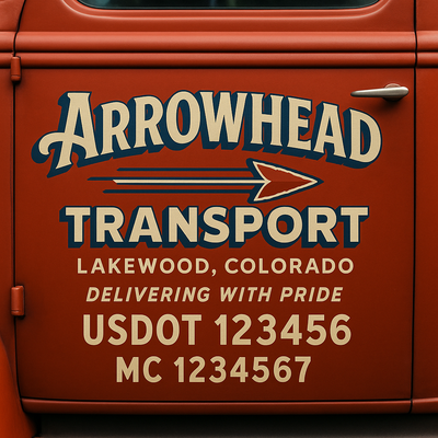 Trucking, Logistics, Transport Inspired Truck Door Lettering Decal Sticker Signs For Style & Compliance With USDOT, MC, GVW Or Any Regulation Number Lines (Set of 2)