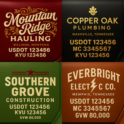Trucking, Logistics, Transport Inspired Truck Door Lettering Decal Sticker Signs For Style & Compliance With USDOT, MC, GVW Or Any Regulation Number Lines (Set of 2)
