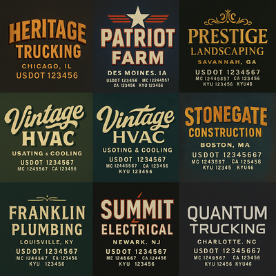 Trucking, Logistics, Transport Inspired Truck Door Lettering Decal Sticker Signs For Style & Compliance With USDOT, MC, GVW Or Any Regulation Number Lines (Set of 2)