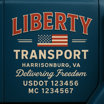 Trucking, Logistics, Transport Inspired Truck Door Lettering Decal Sticker Signs For Style & Compliance With USDOT, MC, GVW Or Any Regulation Number Lines (Set of 2)