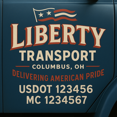 Trucking, Logistics, Transport Inspired Truck Door Lettering Decal Sticker Signs For Style & Compliance With USDOT, MC, GVW Or Any Regulation Number Lines (Set of 2)