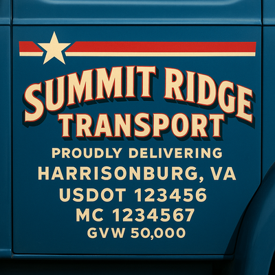 Trucking, Logistics, Transport Inspired Truck Door Lettering Decal Sticker Signs For Style & Compliance With USDOT, MC, GVW Or Any Regulation Number Lines (Set of 2)