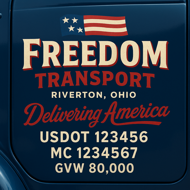 Trucking, Logistics, Transport Inspired Truck Door Lettering Decal Sticker Signs For Style & Compliance With USDOT, MC, GVW Or Any Regulation Number Lines (Set of 2)