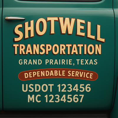 Trucking, Logistics, Transport Inspired Truck Door Lettering Decal Sticker Signs For Style & Compliance With USDOT, MC, GVW Or Any Regulation Number Lines (Set of 2)