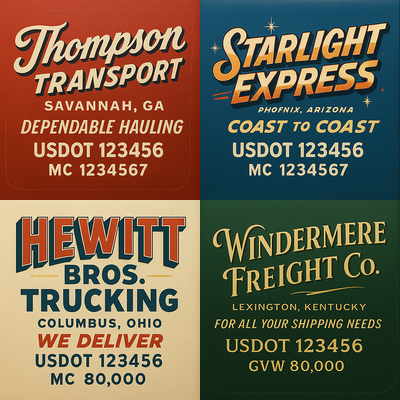 Trucking, Logistics, Transport Inspired Truck Door Lettering Decal Sticker Signs For Style & Compliance With USDOT, MC, GVW Or Any Regulation Number Lines (Set of 2)