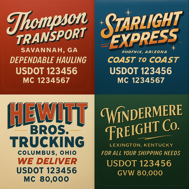 Trucking, Logistics, Transport Inspired Truck Door Lettering Decal Sticker Signs For Style & Compliance With USDOT, MC, GVW Or Any Regulation Number Lines (Set of 2)