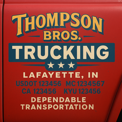 Trucking, Logistics, Transport Inspired Truck Door Lettering Decal Sticker Signs For Style & Compliance With USDOT, MC, GVW Or Any Regulation Number Lines (Set of 2)