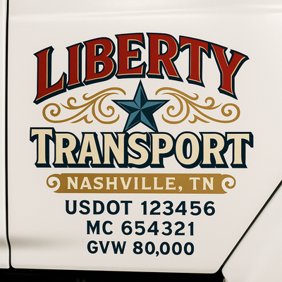 Trucking, Logistics, Transport Inspired Truck Door Lettering Decal Sticker Signs For Style & Compliance With USDOT, MC, GVW Or Any Regulation Number Lines (Set of 2)