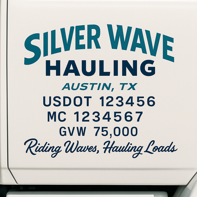 Trucking, Logistics, Transport Inspired Truck Door Lettering Decal Sticker Signs For Style & Compliance With USDOT, MC, GVW Or Any Regulation Number Lines (Set of 2)