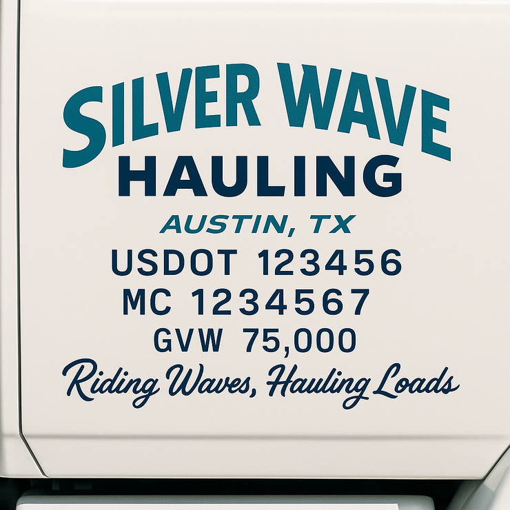 Trucking, Logistics, Transport Inspired Truck Door Lettering Decal Sticker Signs For Style & Compliance With USDOT, MC, GVW Or Any Regulation Number Lines (Set of 2)