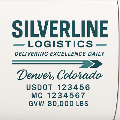 Trucking, Logistics, Transport Inspired Truck Door Lettering Decal Sticker Signs For Style & Compliance With USDOT, MC, GVW Or Any Regulation Number Lines (Set of 2)