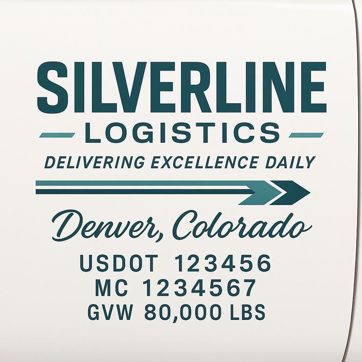 Trucking, Logistics, Transport Inspired Truck Door Lettering Decal Sticker Signs For Style & Compliance With USDOT, MC, GVW Or Any Regulation Number Lines (Set of 2)