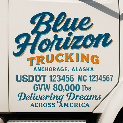 Trucking, Logistics, Transport Inspired Truck Door Lettering Decal Sticker Signs For Style & Compliance With USDOT, MC, GVW Or Any Regulation Number Lines (Set of 2)