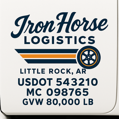 Trucking, Logistics, Transport Inspired Truck Door Lettering Decal Sticker Signs For Style & Compliance With USDOT, MC, GVW Or Any Regulation Number Lines (Set of 2)