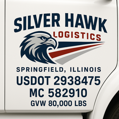 Trucking, Logistics, Transport Inspired Truck Door Lettering Decal Sticker Signs For Style & Compliance With USDOT, MC, GVW Or Any Regulation Number Lines (Set of 2)