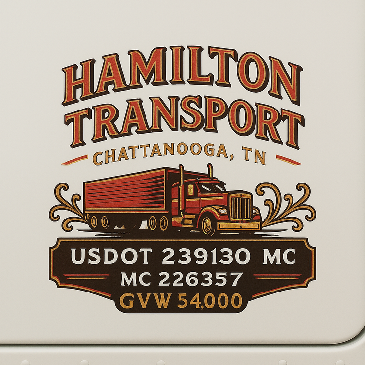 Trucking, Logistics, Transport Inspired Truck Door Lettering Decal Sticker Signs For Style & Compliance With USDOT, MC, GVW Or Any Regulation Number Lines (Set of 2)