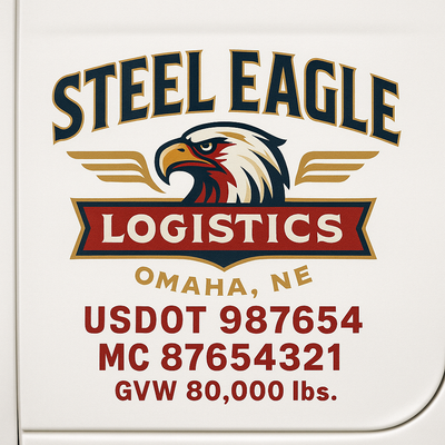 Trucking, Logistics, Transport Inspired Truck Door Lettering Decal Sticker Signs For Style & Compliance With USDOT, MC, GVW Or Any Regulation Number Lines (Set of 2)