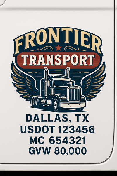 Trucking, Logistics, Transport Inspired Truck Door Lettering Decal Sticker Signs For Style & Compliance With USDOT, MC, GVW Or Any Regulation Number Lines (Set of 2)