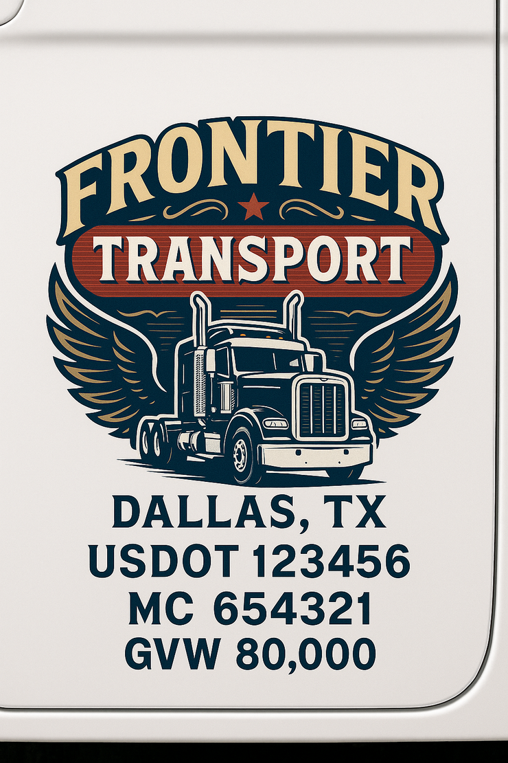 Trucking, Logistics, Transport Inspired Truck Door Lettering Decal Sticker Signs For Style & Compliance With USDOT, MC, GVW Or Any Regulation Number Lines (Set of 2)