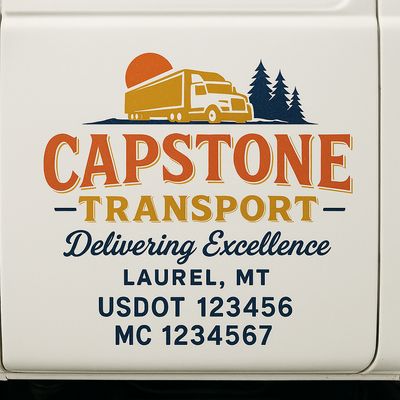 Trucking, Logistics, Transport Inspired Truck Door Lettering Decal Sticker Signs For Style & Compliance With USDOT, MC, GVW Or Any Regulation Number Lines (Set of 2)