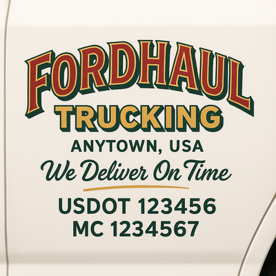 Trucking, Logistics, Transport Inspired Truck Door Lettering Decal Sticker Signs For Style & Compliance With USDOT, MC, GVW Or Any Regulation Number Lines (Set of 2)