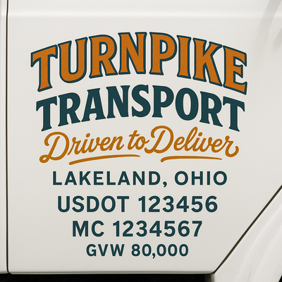 Trucking, Logistics, Transport Inspired Truck Door Lettering Decal Sticker Signs For Style & Compliance With USDOT, MC, GVW Or Any Regulation Number Lines (Set of 2)