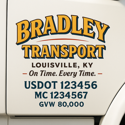 Trucking, Logistics, Transport Inspired Truck Door Lettering Decal Sticker Signs For Style & Compliance With USDOT, MC, GVW Or Any Regulation Number Lines (Set of 2)