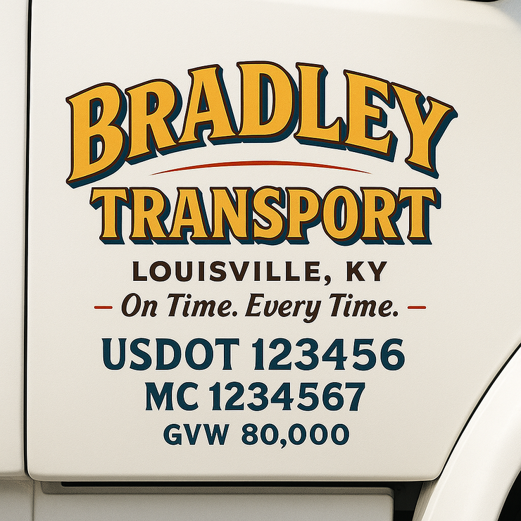 Trucking, Logistics, Transport Inspired Truck Door Lettering Decal Sticker Signs For Style & Compliance With USDOT, MC, GVW Or Any Regulation Number Lines (Set of 2)