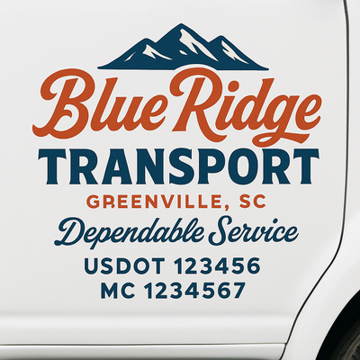 Trucking, Logistics, Transport Inspired Truck Door Lettering Decal Sticker Signs For Style & Compliance With USDOT, MC, GVW Or Any Regulation Number Lines (Set of 2)