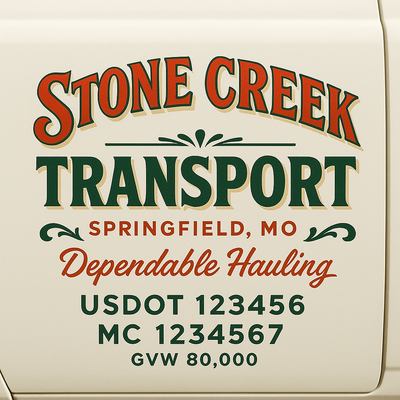 Trucking, Logistics, Transport Inspired Truck Door Lettering Decal Sticker Signs For Style & Compliance With USDOT, MC, GVW Or Any Regulation Number Lines (Set of 2)