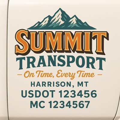 Trucking, Logistics, Transport Inspired Truck Door Lettering Decal Sticker Signs For Style & Compliance With USDOT, MC, GVW Or Any Regulation Number Lines (Set of 2)