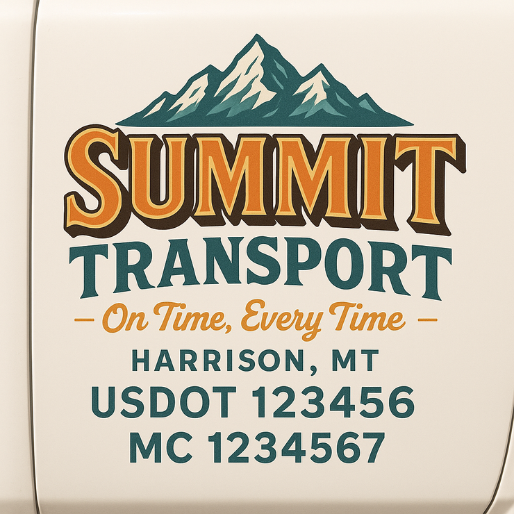 Trucking, Logistics, Transport Inspired Truck Door Lettering Decal Sticker Signs For Style & Compliance With USDOT, MC, GVW Or Any Regulation Number Lines (Set of 2)