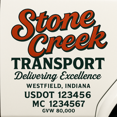 Trucking, Logistics, Transport Inspired Truck Door Lettering Decal Sticker Signs For Style & Compliance With USDOT, MC, GVW Or Any Regulation Number Lines (Set of 2)