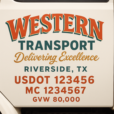 Trucking, Logistics, Transport Inspired Truck Door Lettering Decal Sticker Signs For Style & Compliance With USDOT, MC, GVW Or Any Regulation Number Lines (Set of 2)