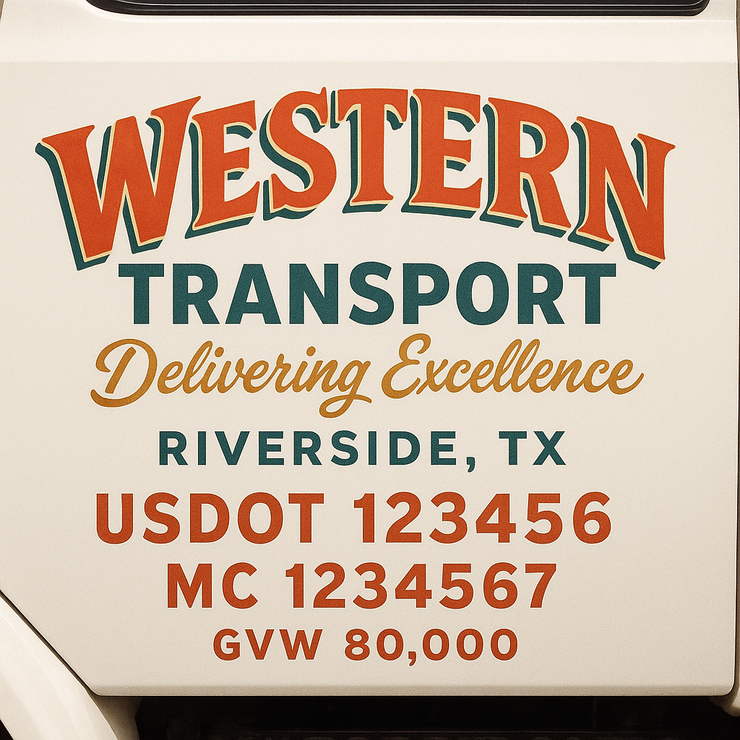 Trucking, Logistics, Transport Inspired Truck Door Lettering Decal Sticker Signs For Style & Compliance With USDOT, MC, GVW Or Any Regulation Number Lines (Set of 2)