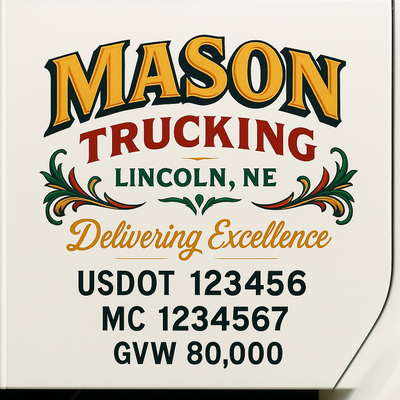 Trucking, Logistics, Transport Inspired Truck Door Lettering Decal Sticker Signs For Style & Compliance With USDOT, MC, GVW Or Any Regulation Number Lines (Set of 2)