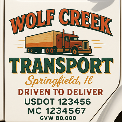 Trucking, Logistics, Transport Inspired Truck Door Lettering Decal Sticker Signs For Style & Compliance With USDOT, MC, GVW Or Any Regulation Number Lines (Set of 2)